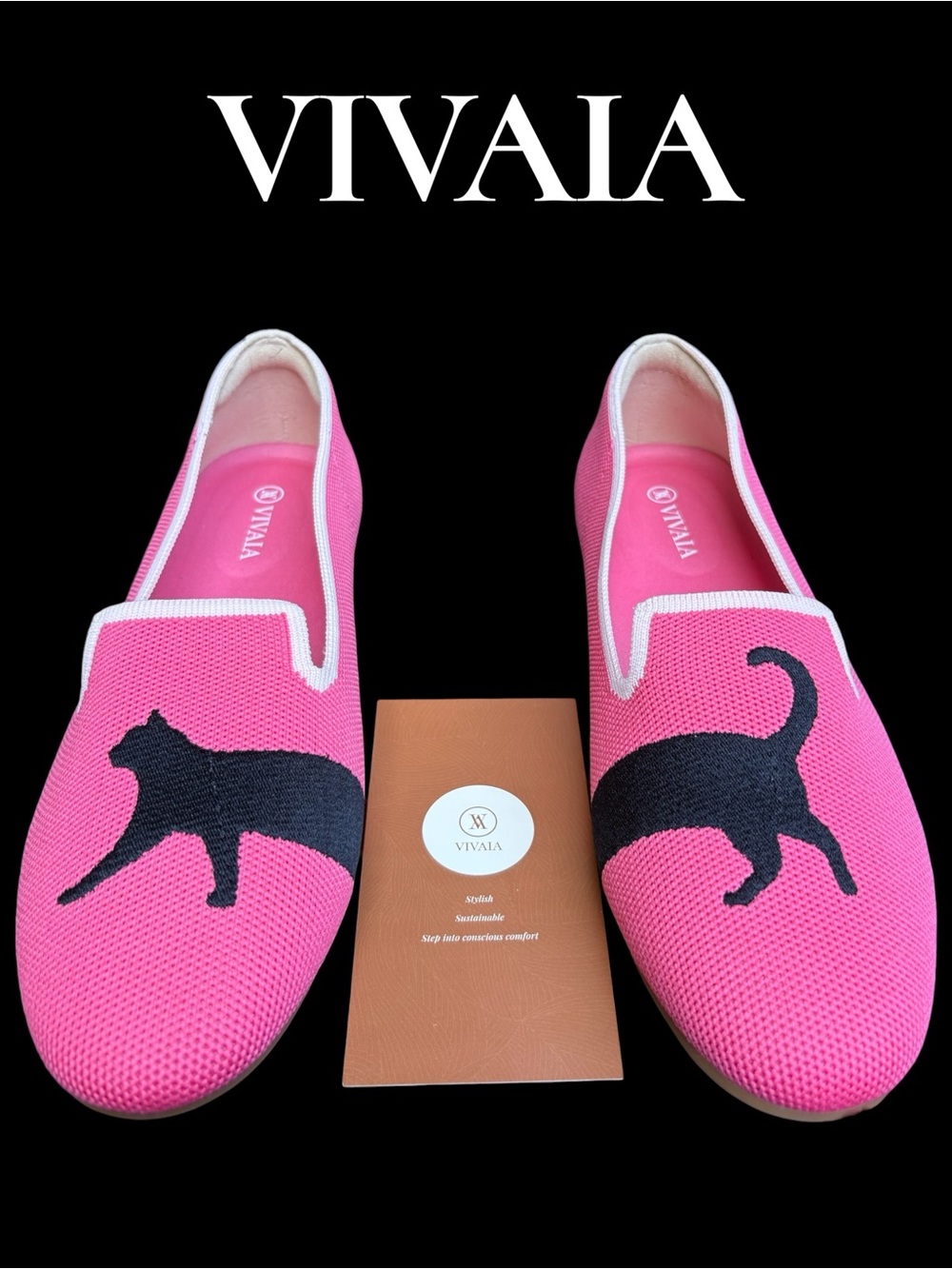 VIVAIA Audrey Pink Cat Loafers EU 40/US 9 Embroidered Knit Flats New in box!